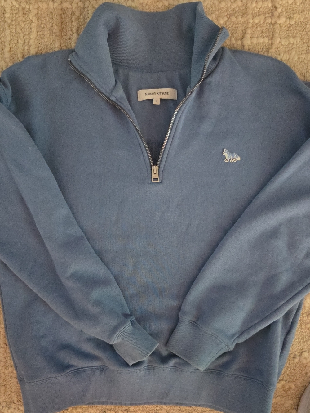 MAISON KITSUNÉ Men's Blue Half-Zip Sweatshirt, M